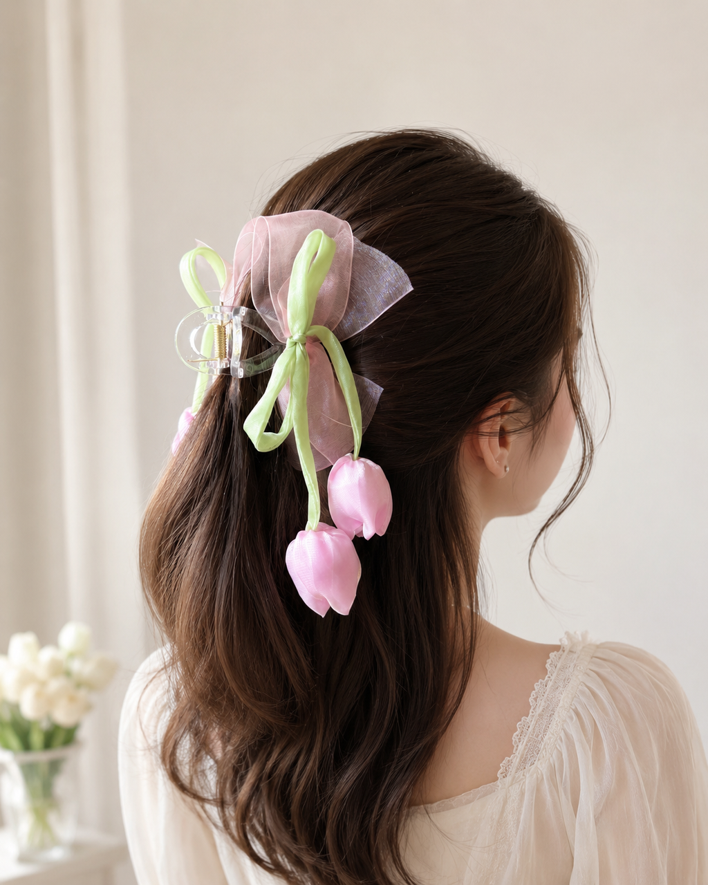 Amsterdam's Tulip Hair Bow Clips with Raleu Watercolor Card