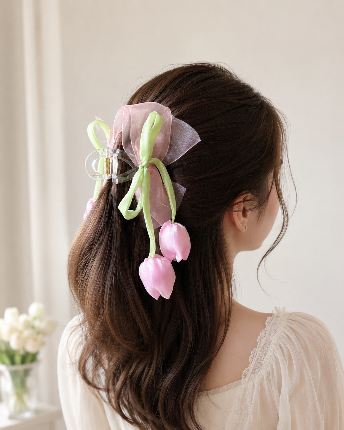 Amsterdam's Tulip Hair Bow Clips with Raleu Watercolor Card
