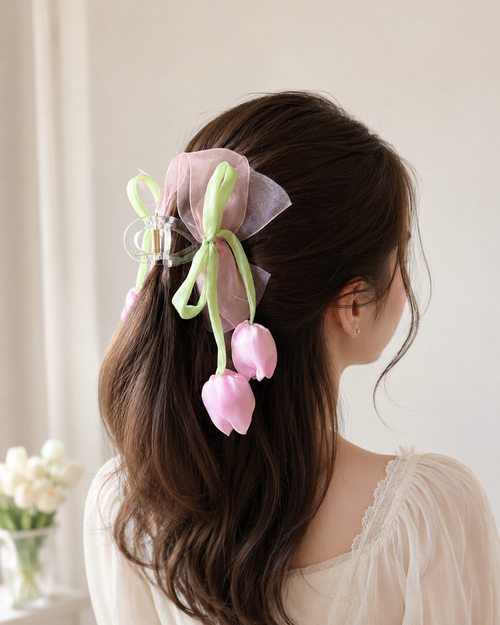 Amsterdam's Tulip Hair Bow Clips with Raleu Watercolor Card
