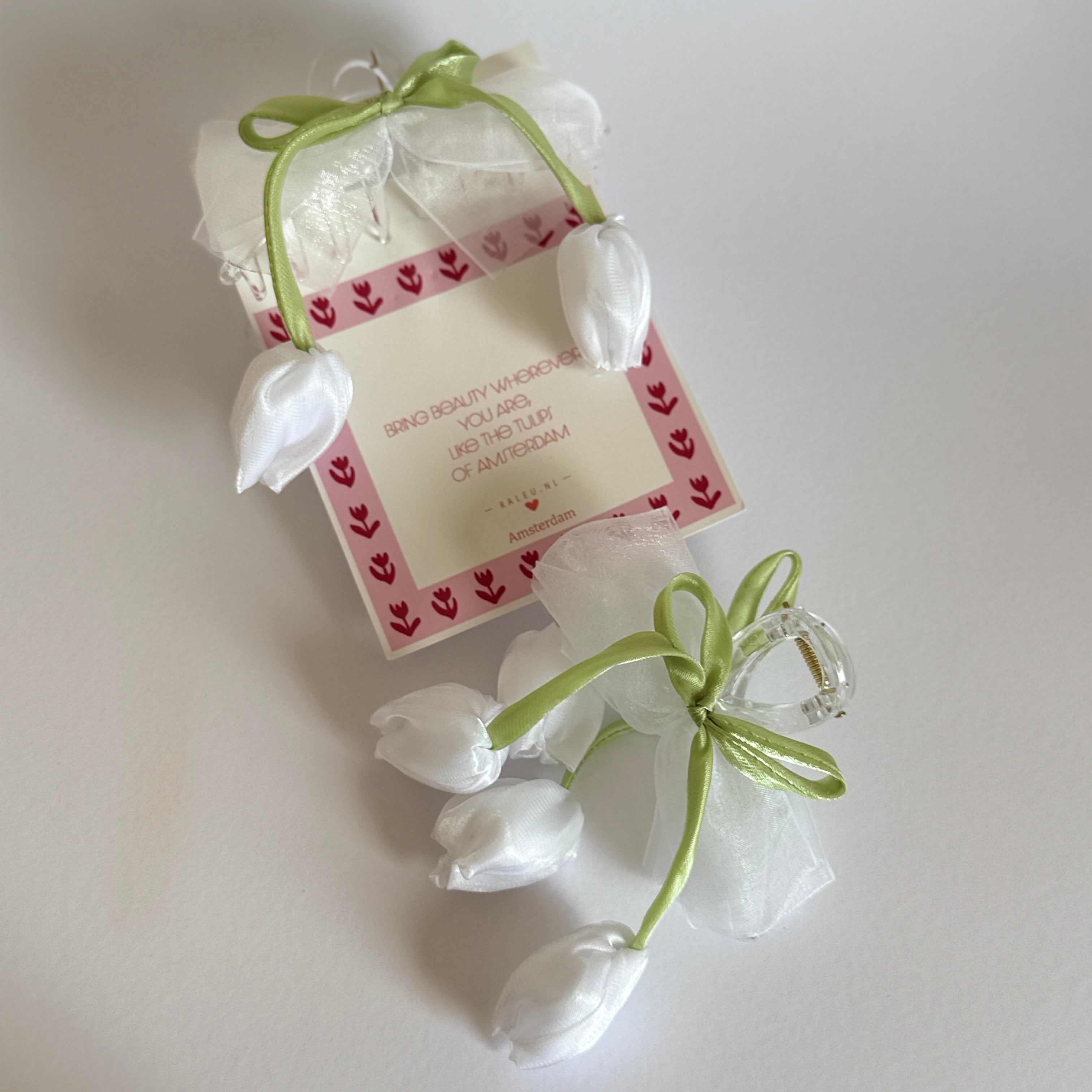 Amsterdam's Tulip Hair Bow Clips with Raleu Watercolor Card