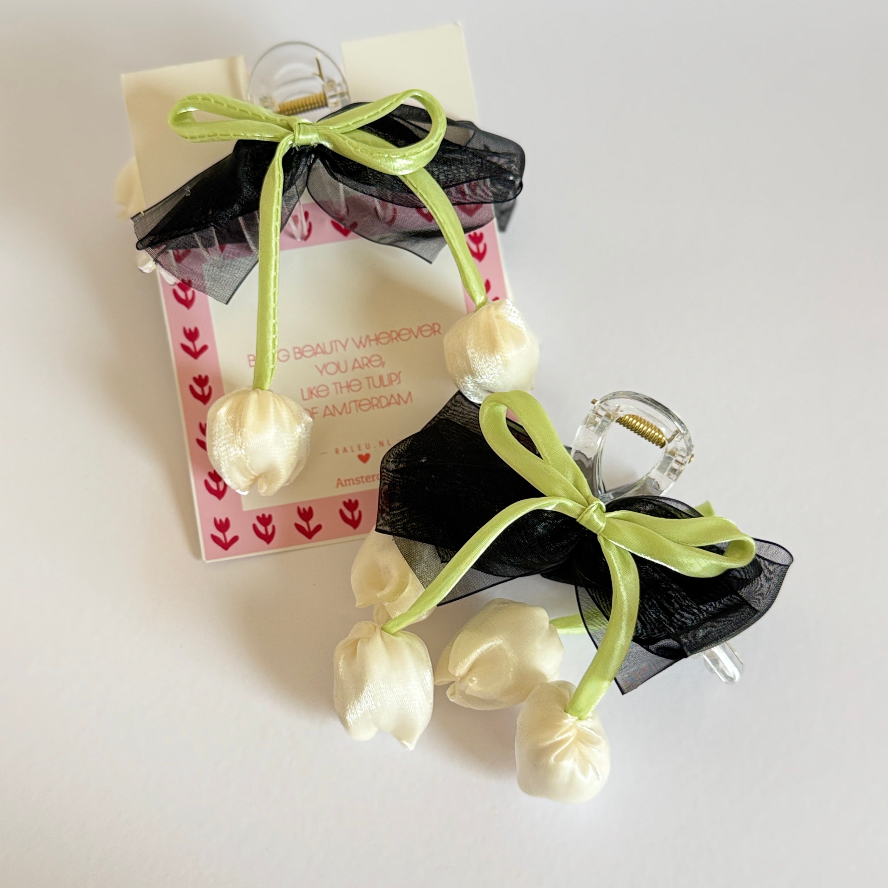 Amsterdam's Tulip Hair Bow Clips with Raleu Watercolor Card