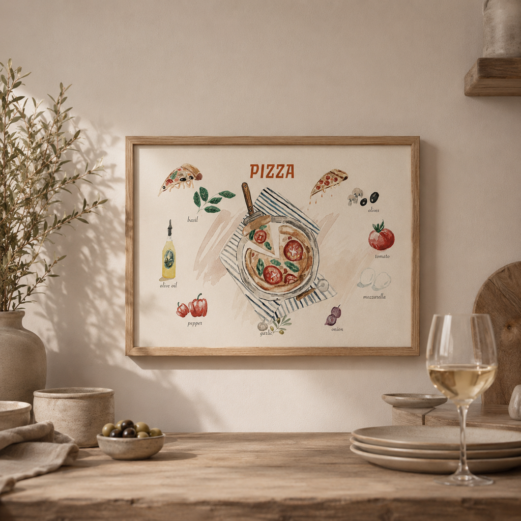 Watercolor Pizza Poster Kitchen Wall Art