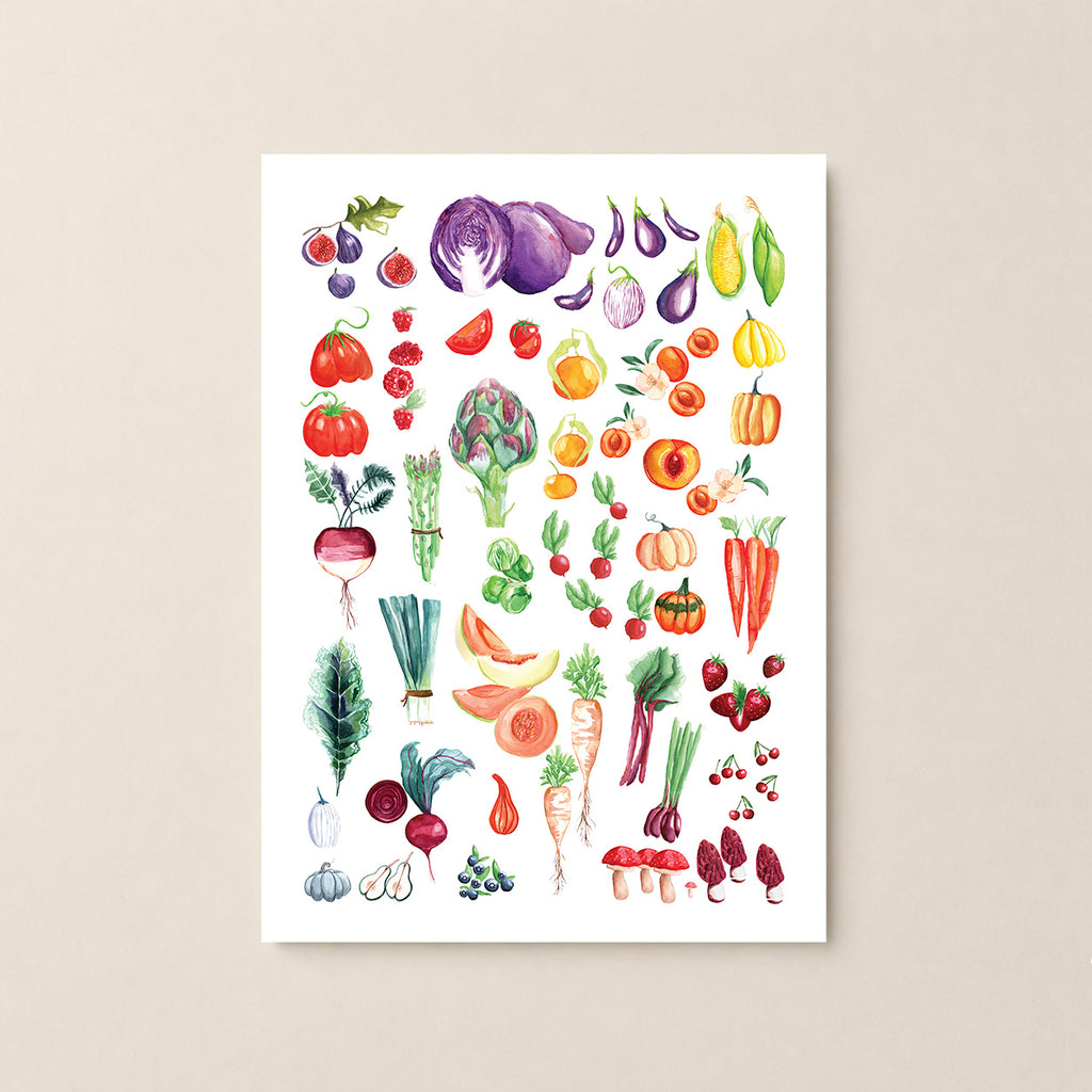 Veggies & Fruits Watercolor Art Print